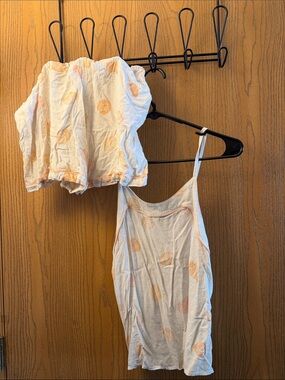 Girls' White & Peach Shell Print Tank Top and Shorts Set